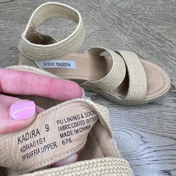 Steve Madden Kadira Espadrille Platform Cork Raffia Wedge Sandals Tan, Women’s 9 - Picture 4 of 7